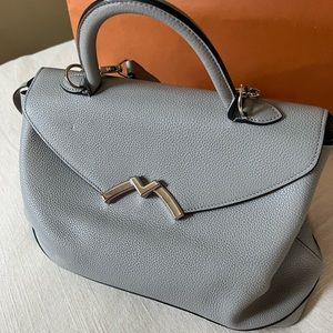 Authentic MOYNAT Paris Gaby PM Handbag Grey with Silver Hardware.